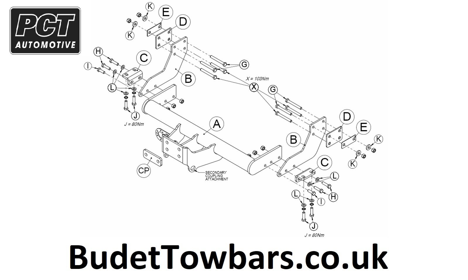 Ford Transit MK8 Van 2015 to 2023 V363 PCT Fixed Flange Tow Bar