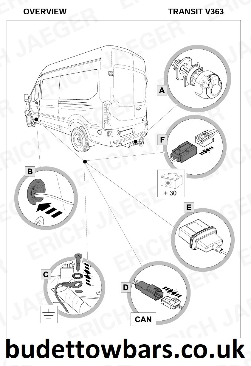 Ford Transit MK8 Tow Bar Wiring 2.0L Euro 6 2016 2019 7 Pin